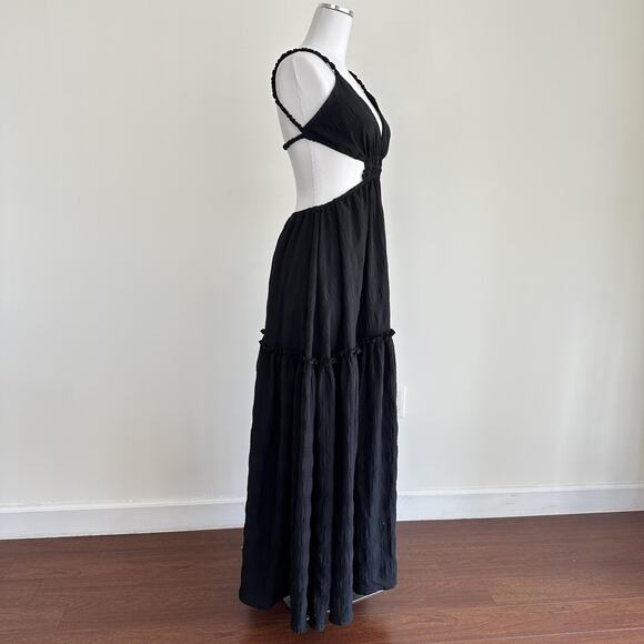MABLE Maxi Dress Womens Small Black Cut Out Tiered Open Back Boho Strappy Brunch - Picture 3 of 6